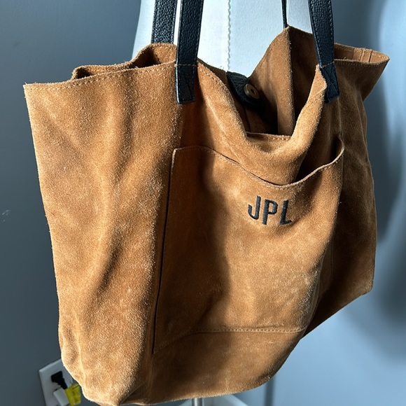 Mark & Graham Leather Suede JPL Khaki Camel Shoulder Bag with Leather Handle - Picture 14 of 16